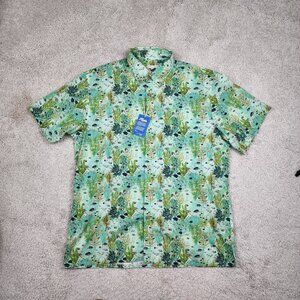 Yiume Hawaiian Shirt New Mens Size Large L Green fish Coral Aquarium Leaves USA